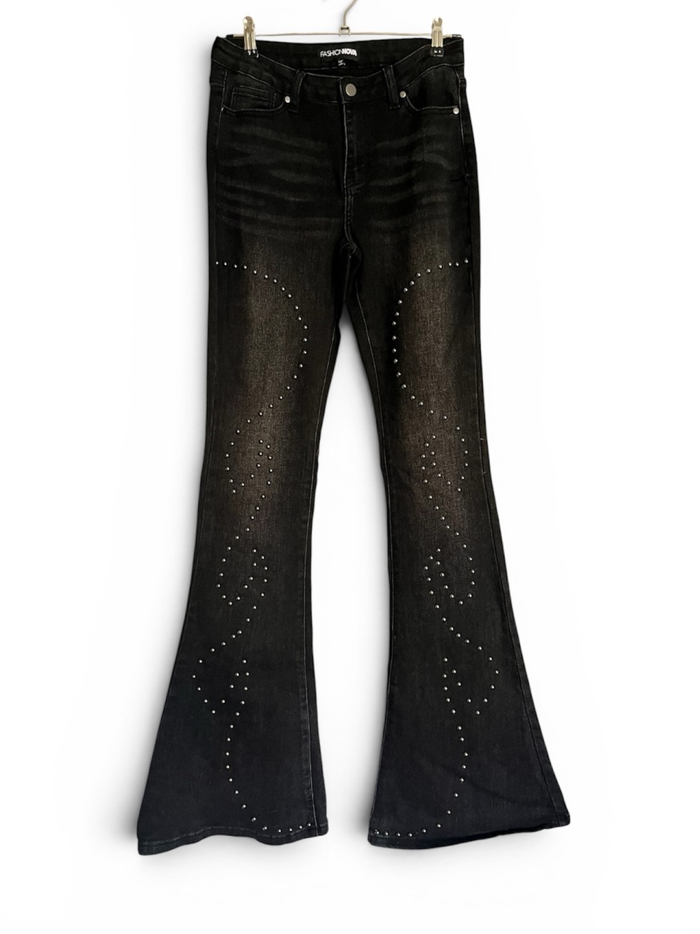 Black Studded Flare Jeans - Women